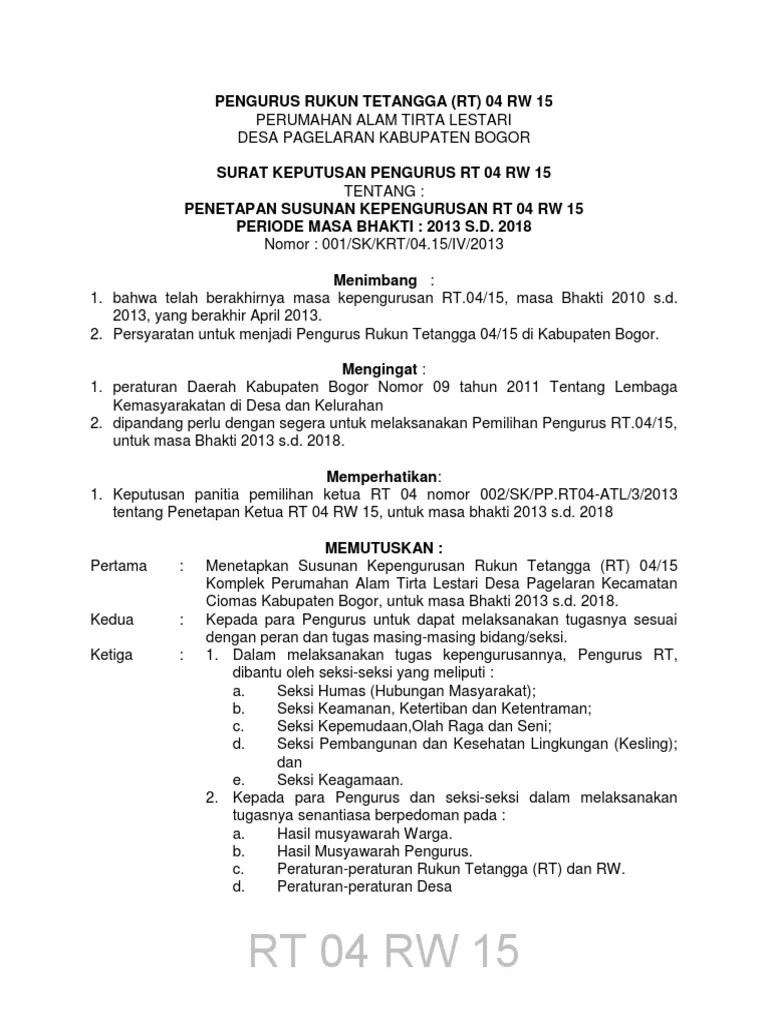 Surat keputusan kepala desa, 144/09/2020, 2020, penetapan rw periode . Sk Pengurus Rt 005 Pdf