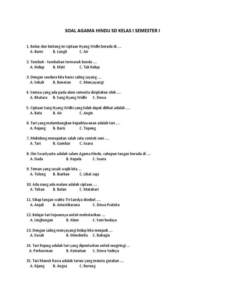 20200906 soal ppkn kelas xi semester 1 beserta jawabannya k13 part 2 . Soal Uts Sd Kelas 1 Semester 2 Agama Hindu