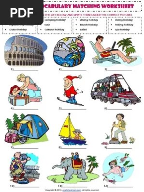 types of holidays vocabulary matching exercise worksheet pdf