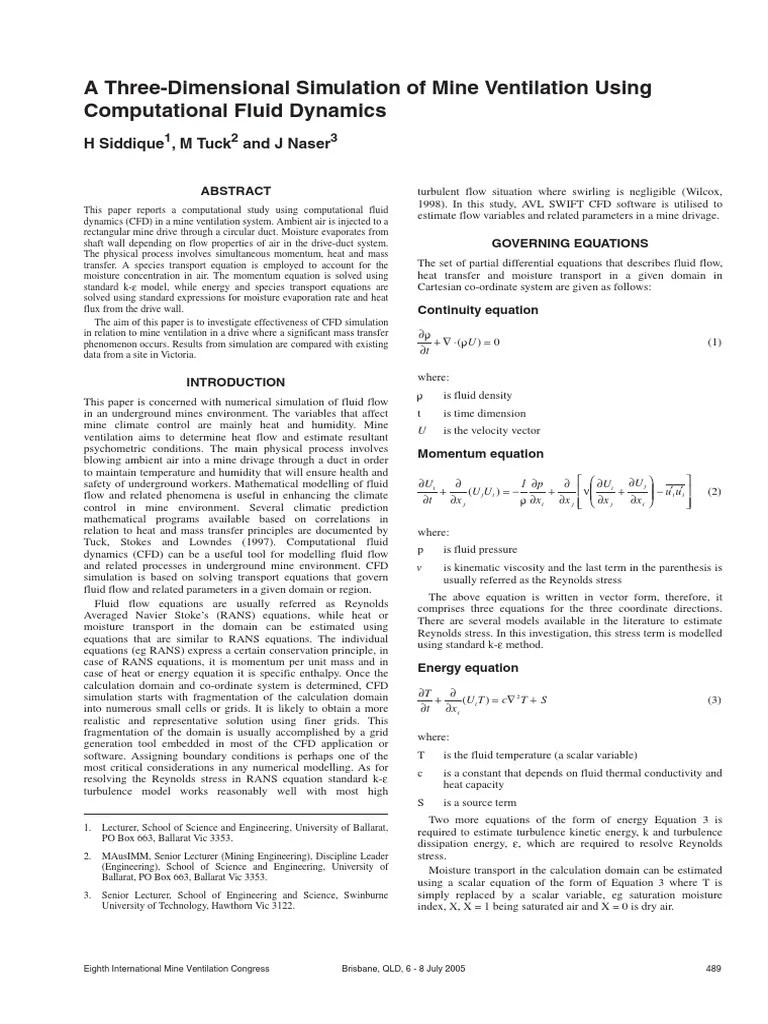 A Three-Dimensional Simulation Of Mine Ventilation Using Computational ...