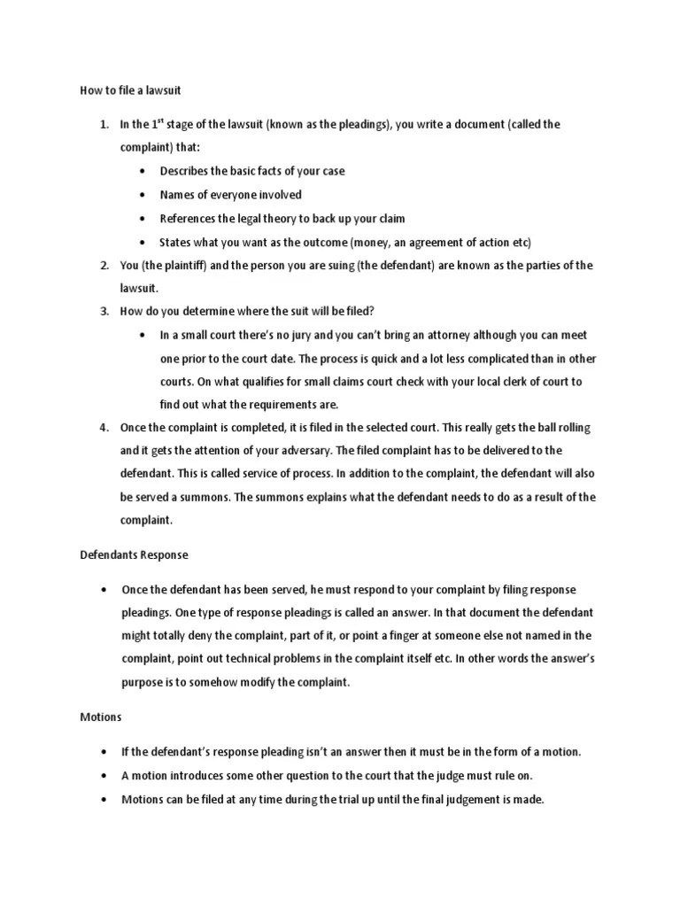 How To File A Lawsuit Lawsuit Complaint