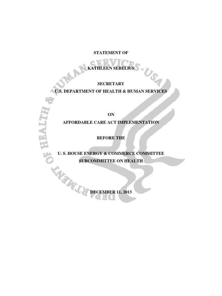 Sebelius Testimony | PDF | Medicaid | Patient Protection And Affordable Care Act