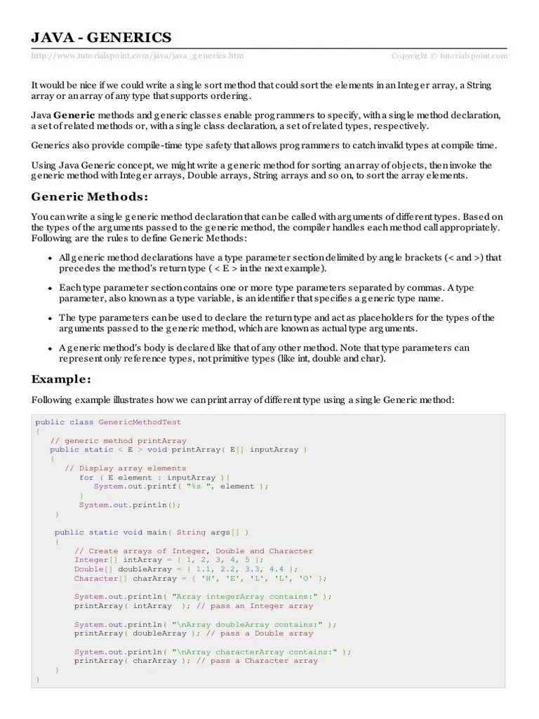 Java - Generics: Generic Methods | PDF | Array Data Type | Parameter ...
