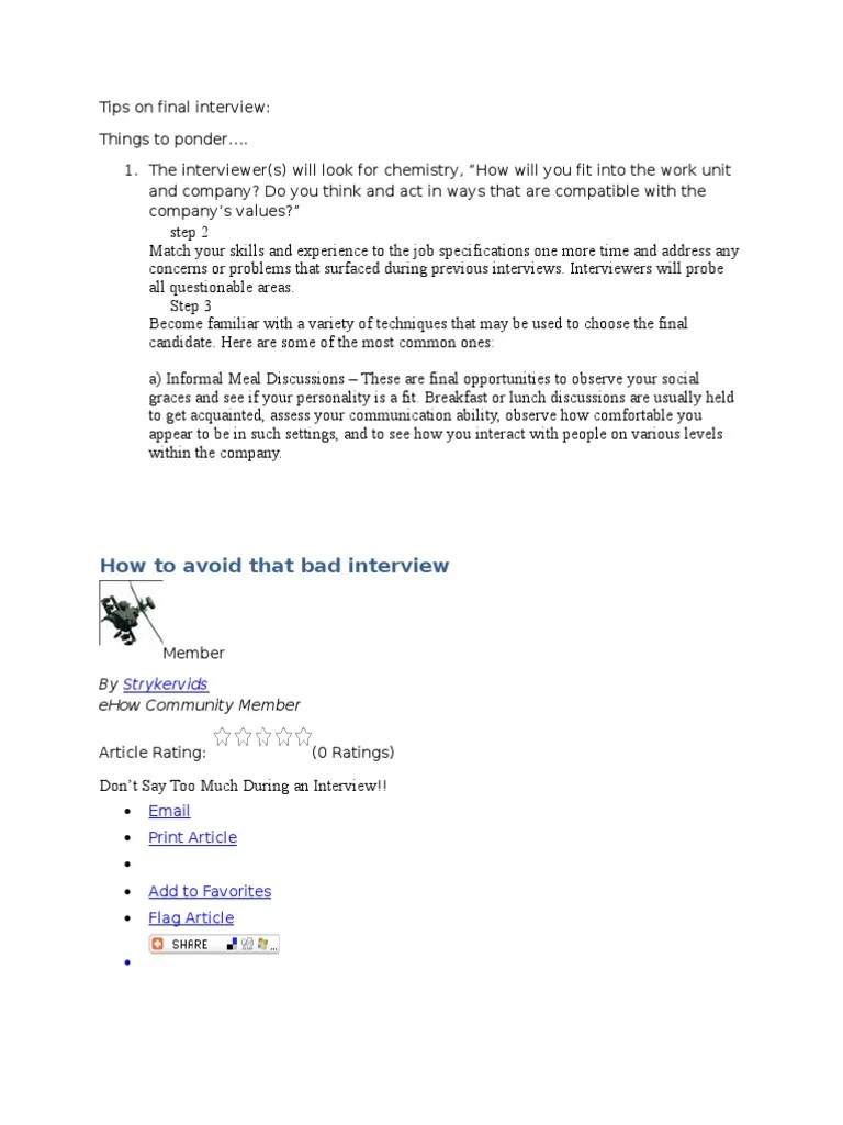 Tips On Final Interview | PDF | Question | Interview