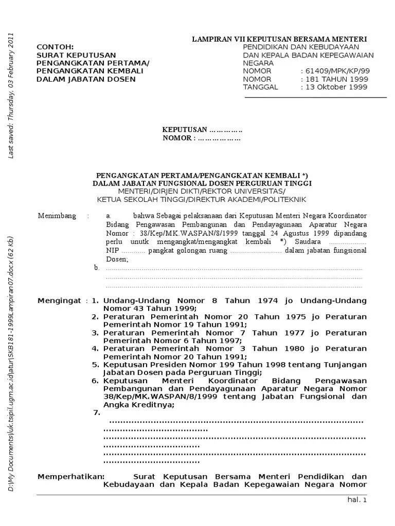 222 skep yina vii 2014 tentang pendirian sekolah. Sk Pengangkatan Pertama Pdf