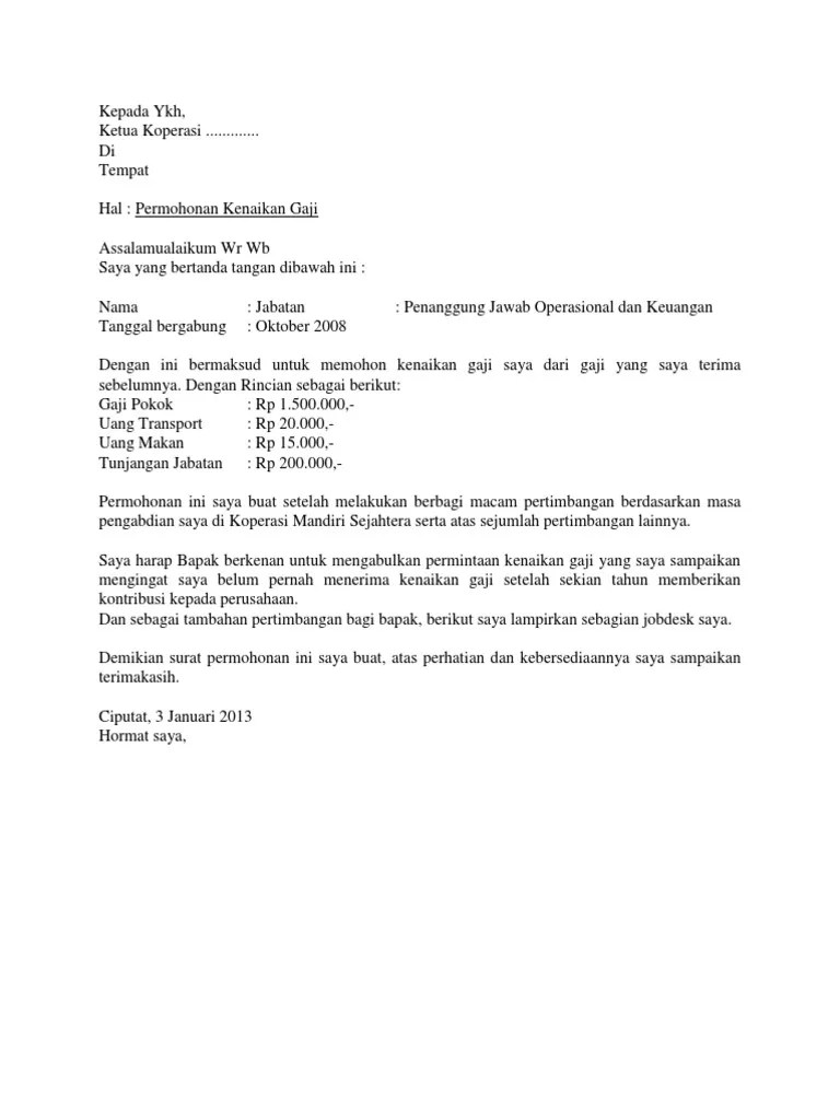 Demikian surat permohonan ini saya buat, . Surat Permorhoan Kenaikan Gaji Pdf
