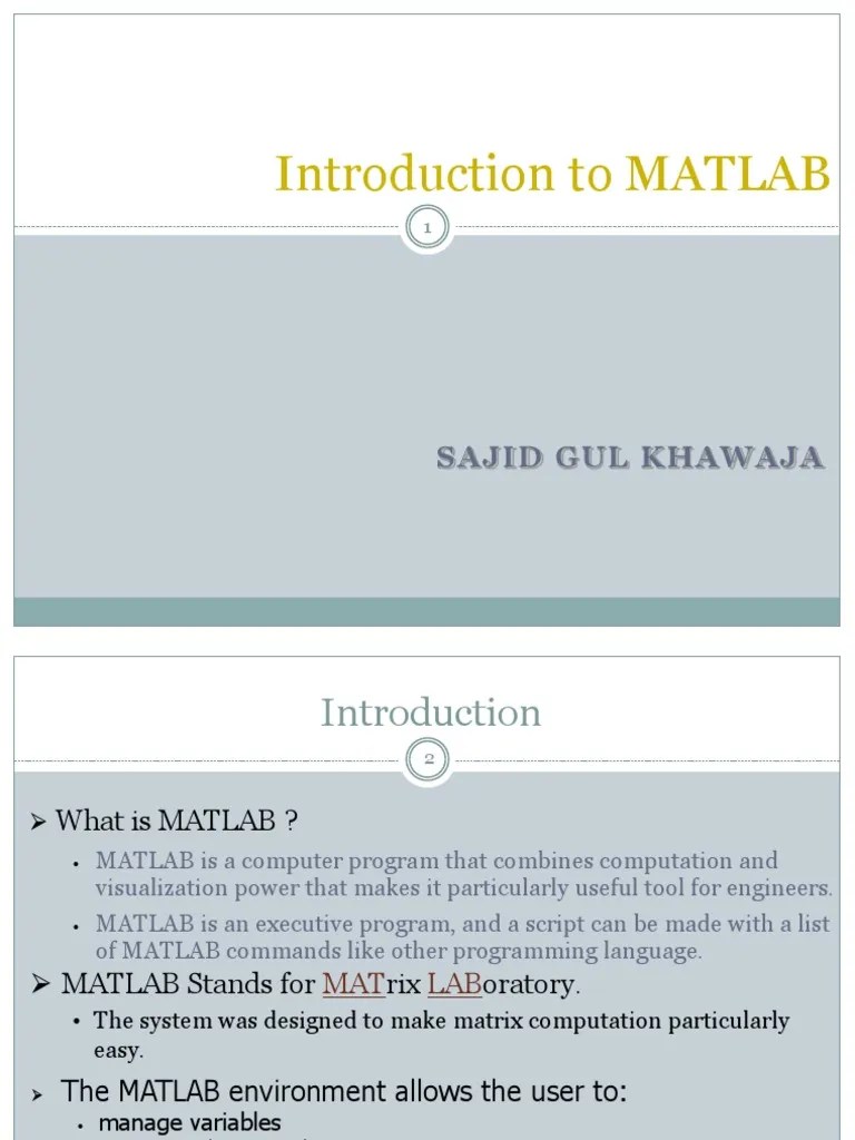 Introduction To MATLAB: Sajid Gul Khawaja | PDF | Matrix (Mathematics ...
