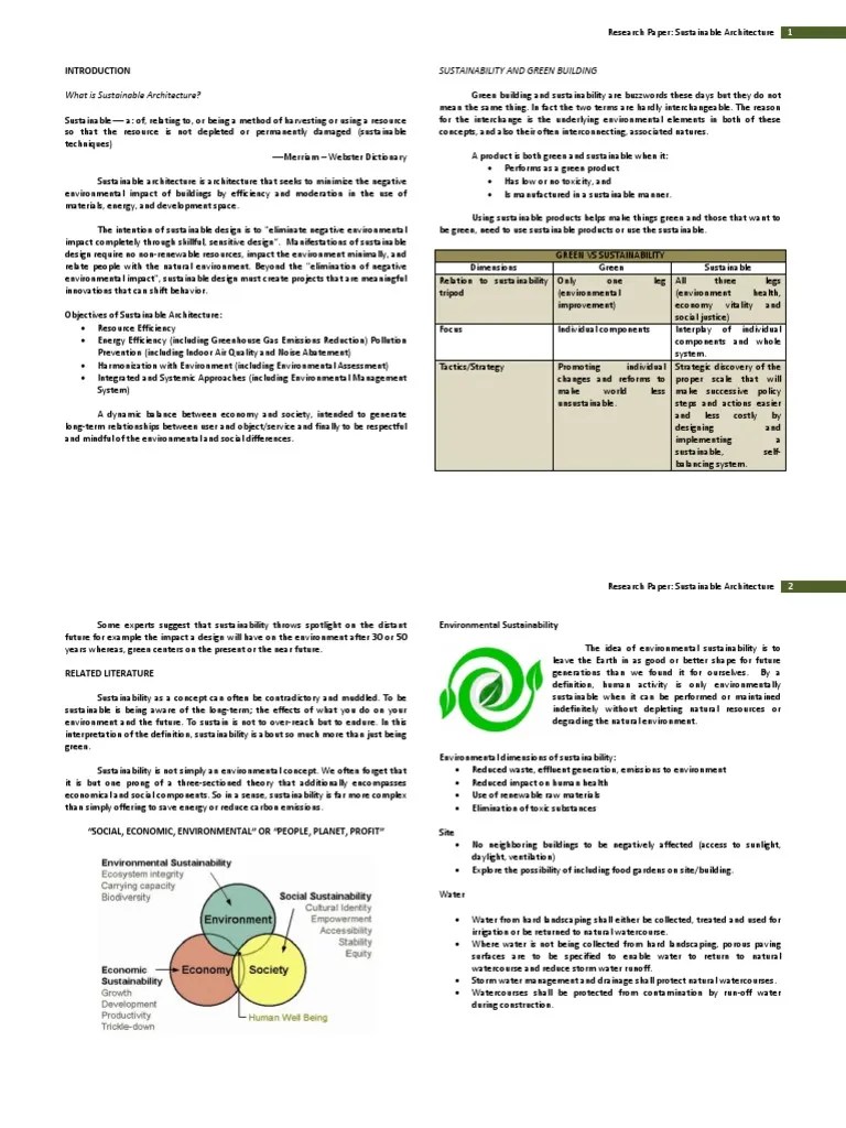 Research Paper - Sustainable Architecture | PDF | Sustainable Design | Sustainable Architecture