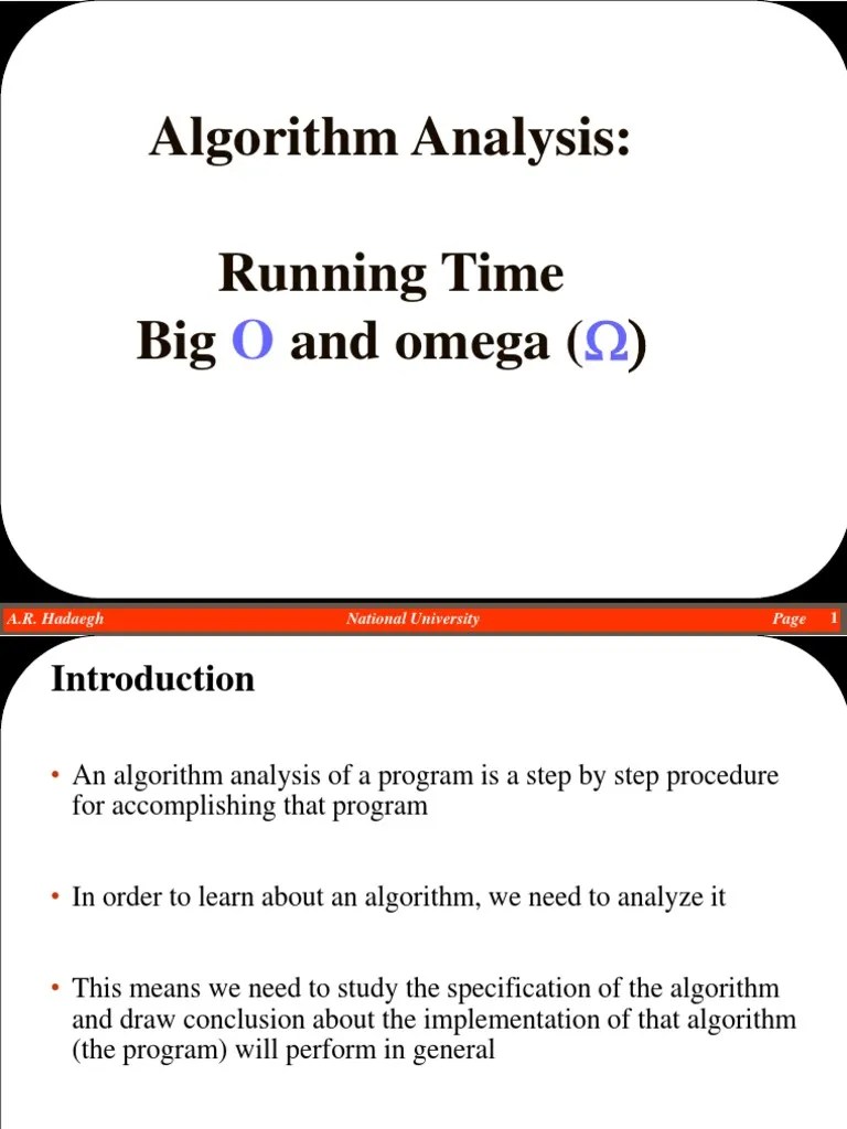 Algorithm Analysis: Running Time Big And Omega ( | PDF | Time ...
