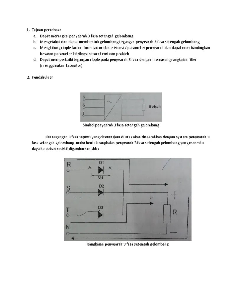 Rangkaian dioda (a) penyearah setengah gelombang ideal (b) putaran setengah. 3 Fasa Gelombang Penuh Pdf