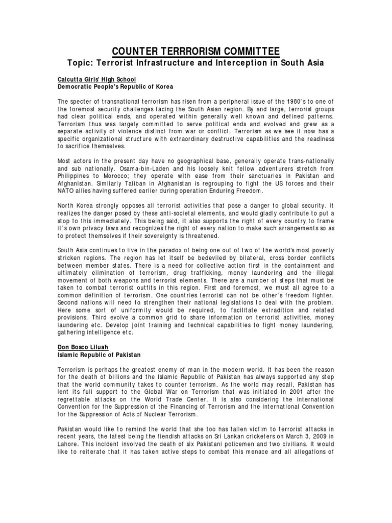 A good position paper will not only provide facts but also make proposals for resolutions. Counter Terrorism Committee Position Papers-JacoMUN ...