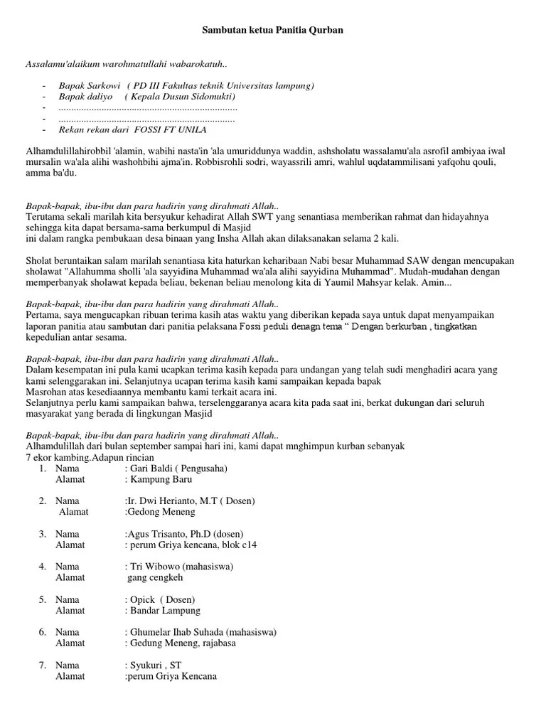 Sambutan Panitia Qurban