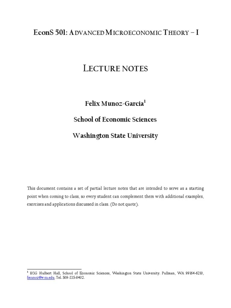 EconS 501 Microeconomic Theory Lecture Notes | PDF | Utility ...