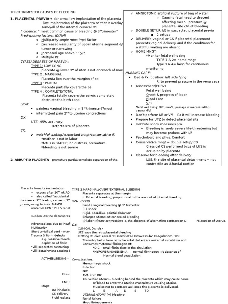 Third Trimester Causes Of Bleeding | PDF | Childbirth | Diabetes Mellitus