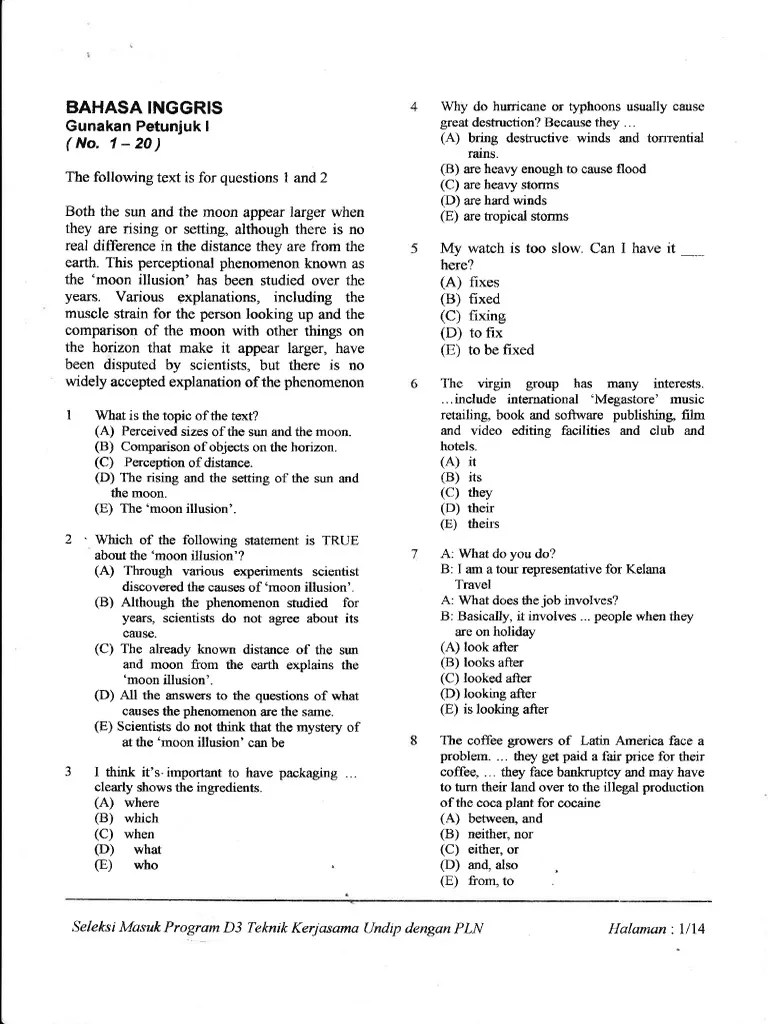 Contoh Tes Akademik Dan Bahasa Inggris Pln Bagikan Contoh Cute766