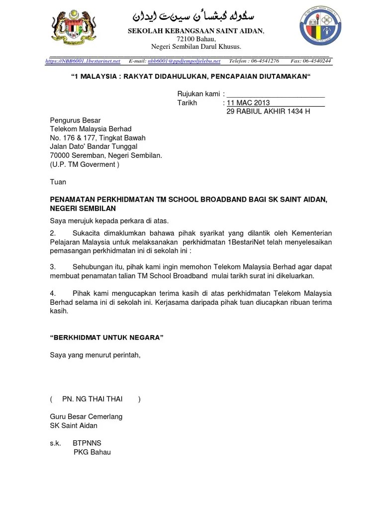 Contoh Surat Penamatan Perkhidmatan Telekom - Surat Terminate Pdf