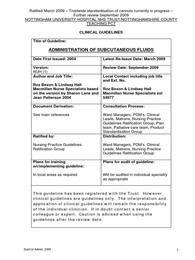 Subcutaneous Administration Fluids | Download Free PDF | Saline (Medicine) | Intravenous Therapy