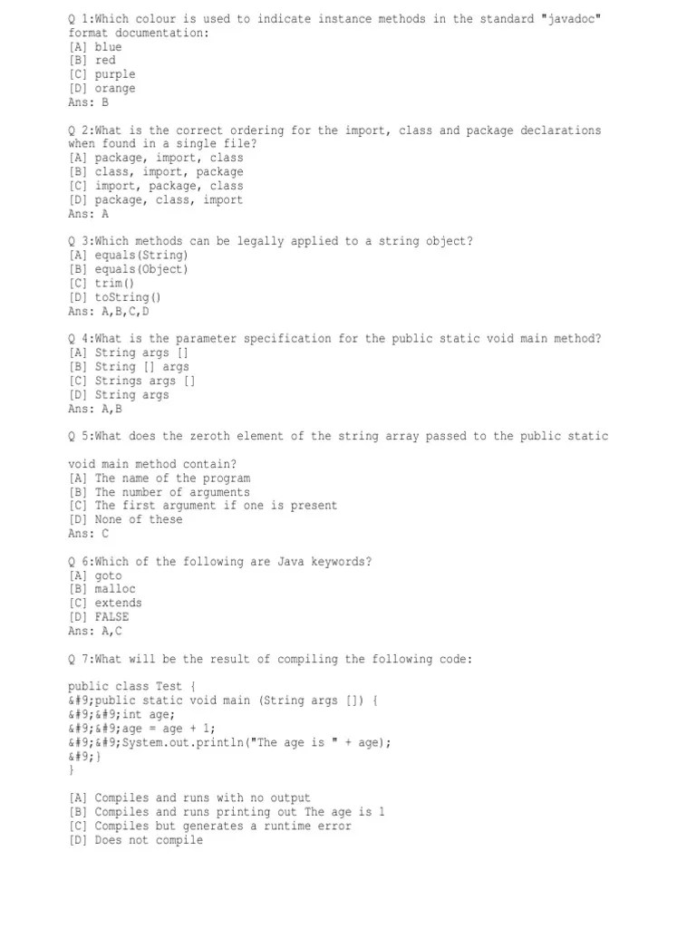 Java Multiple Choice Questions | C (Programming Language) | Method ...