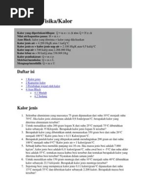 Jika kalor lebur es = 80 kal/g dan kalor jenis air = 1 kal/g°c, suhu . Soal Soal Suhu Kalor Pdf