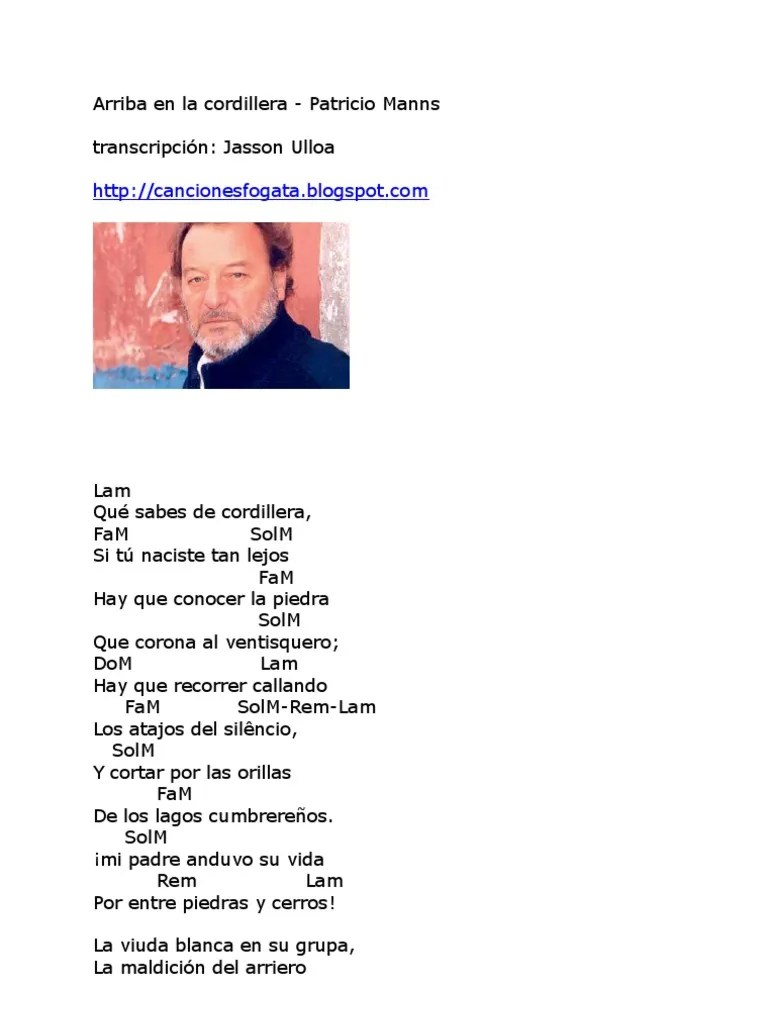 1 day ago · en tiempox, recordamos algunas de las canciones más importantes de patricio manns, muchas interpretadas por él mismo y otras hechas para importantes agrupaciones en el país. Arriba En La Cordillera Pdf