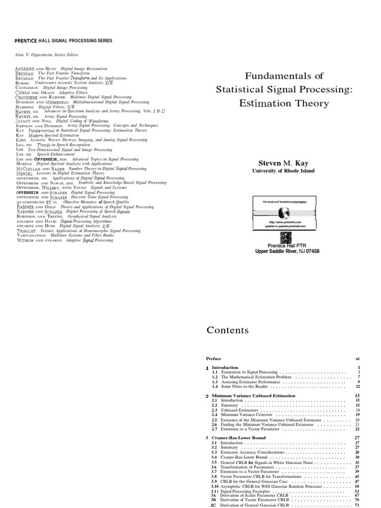 Fundamentals Of Statistical Signal Processing, Volume I Estimation Theory By Steven M.kay | PDF ...