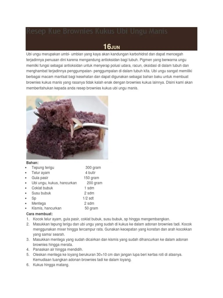 Resep Kue Brownies Kukus Ubi Ungu | PDF
