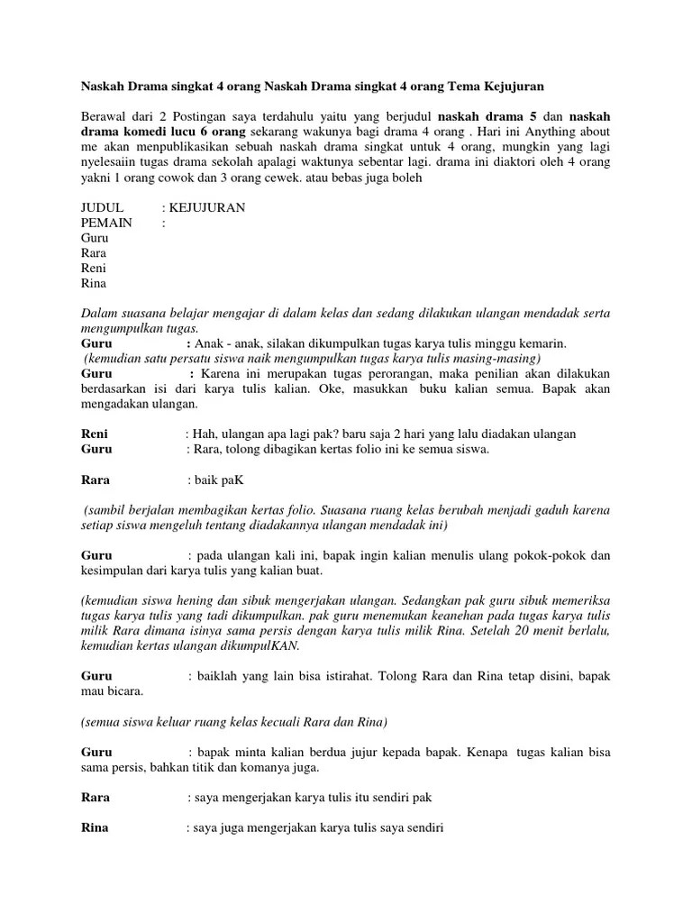 Naskah Drama Singkat 4 Orang Naskah Drama Singkat 4 Orang Tema Kejujuran |  PDF