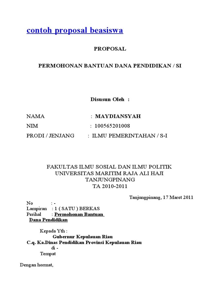 Permohonan beasiswa contoh surat permohonan bantuan dana pendidikan ke baznas. Contoh Proposal Beasiswa Riau Pdf