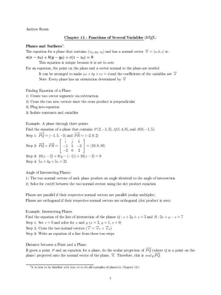 Functions Of Several Variables2 | Download Free PDF | Plane (Geometry ...