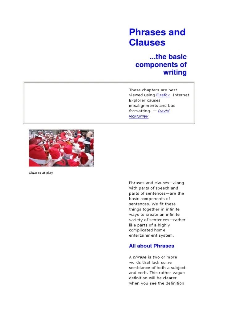 Phrases And Clauses Note | PDF | Phrase | Clause