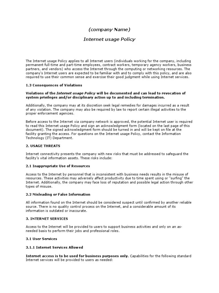 Internet Usage Policy | PDF | File Transfer Protocol | Internet