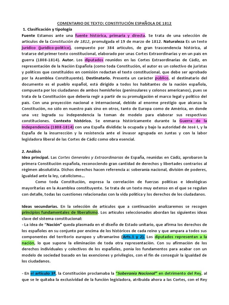 Comentario constitucion 1812