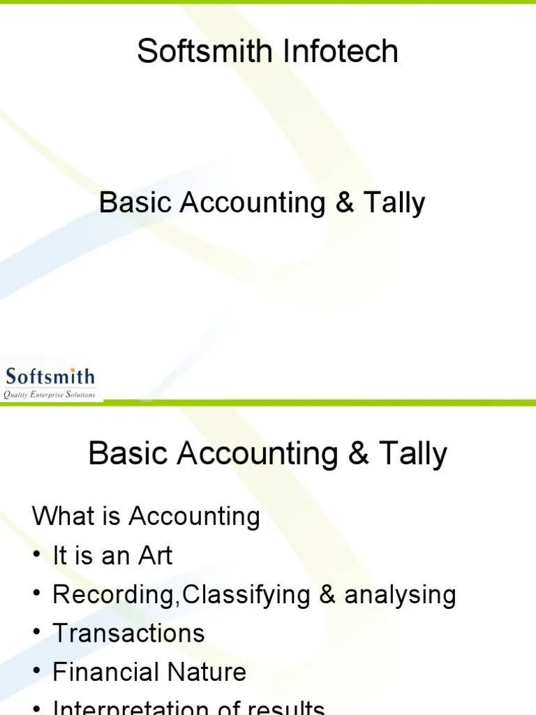 Softsmith Infotech: Basic Accounting & Tally | PDF | Debits And Credits ...