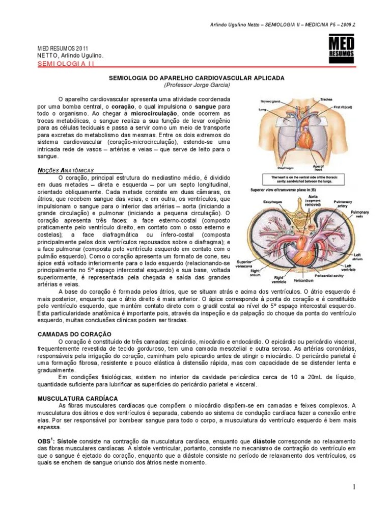 SEMIOLOGIA 04 - Semiologia Do Aparelho Cardiovascular Aplicada - MED RESUMOS (SET 2011) | PDF ...