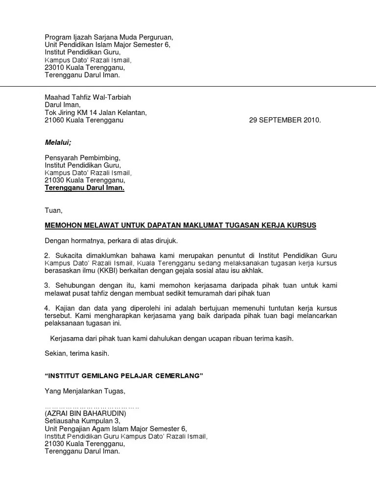 Abdullah untuk belajar di institut tahfiz bintulu telah diluluskan. Surat Lawatan Pusat Tahfiz Pdf