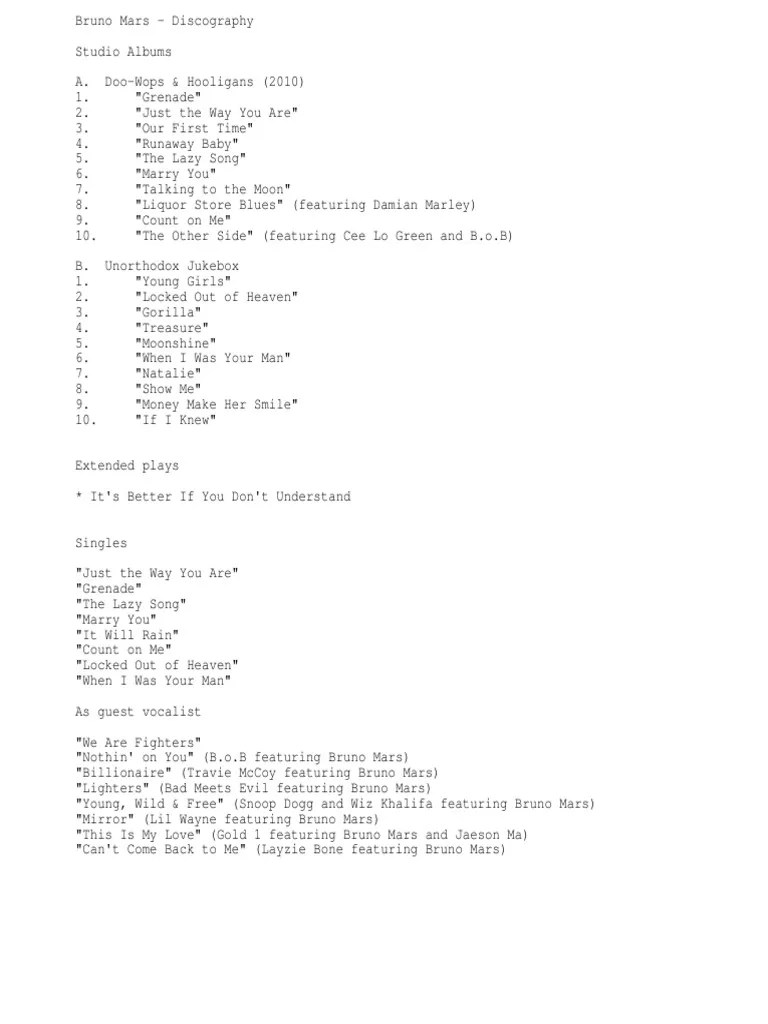 Bruno Mars Discography Pdf American Music Articles Needing Attention African American Music 26Create and get 5 IQ.