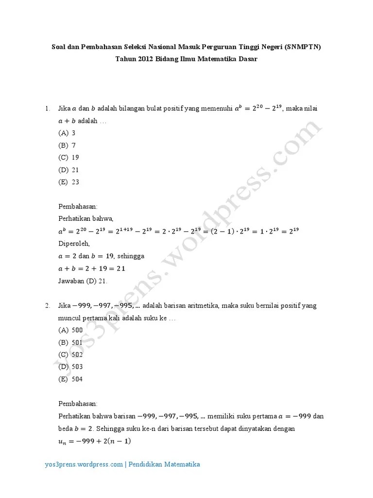 Soal Dan Pembahasan Seleksi Nasional Masuk Perguruan Tinggi Negeri (Revisi) | PDF