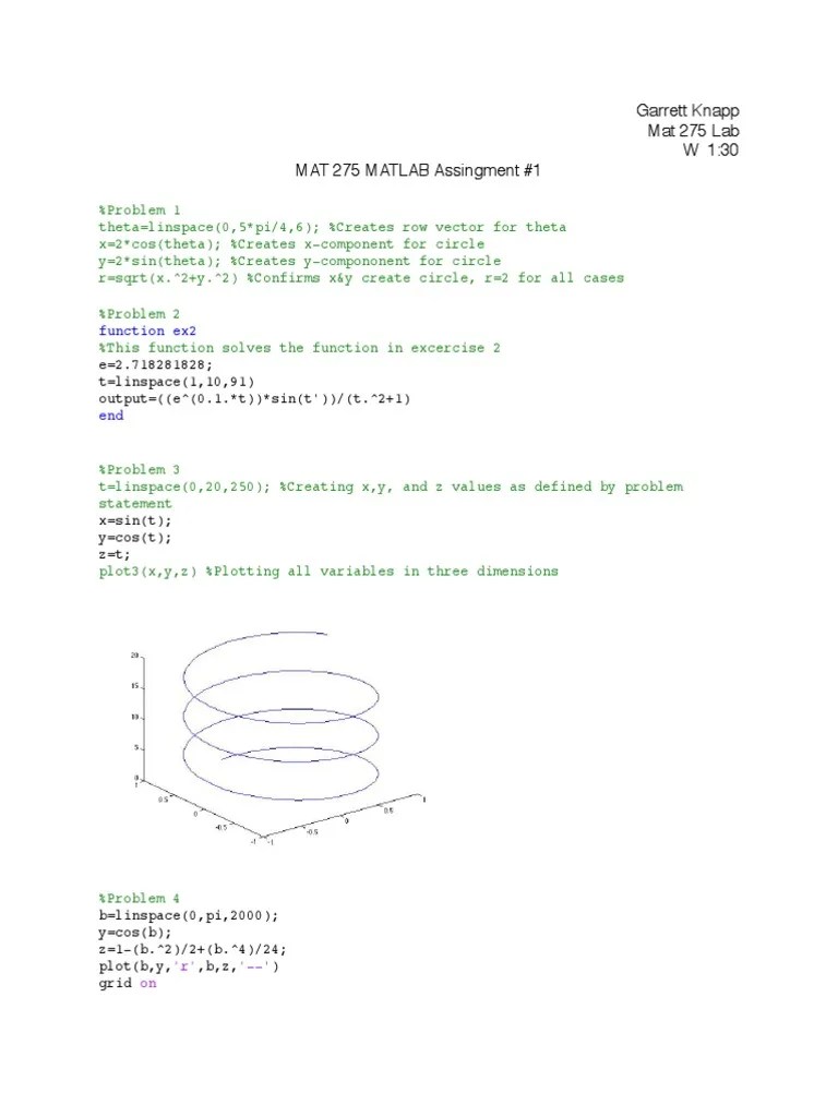 Matlab Lab 1 | PDF | Science & Mathematics