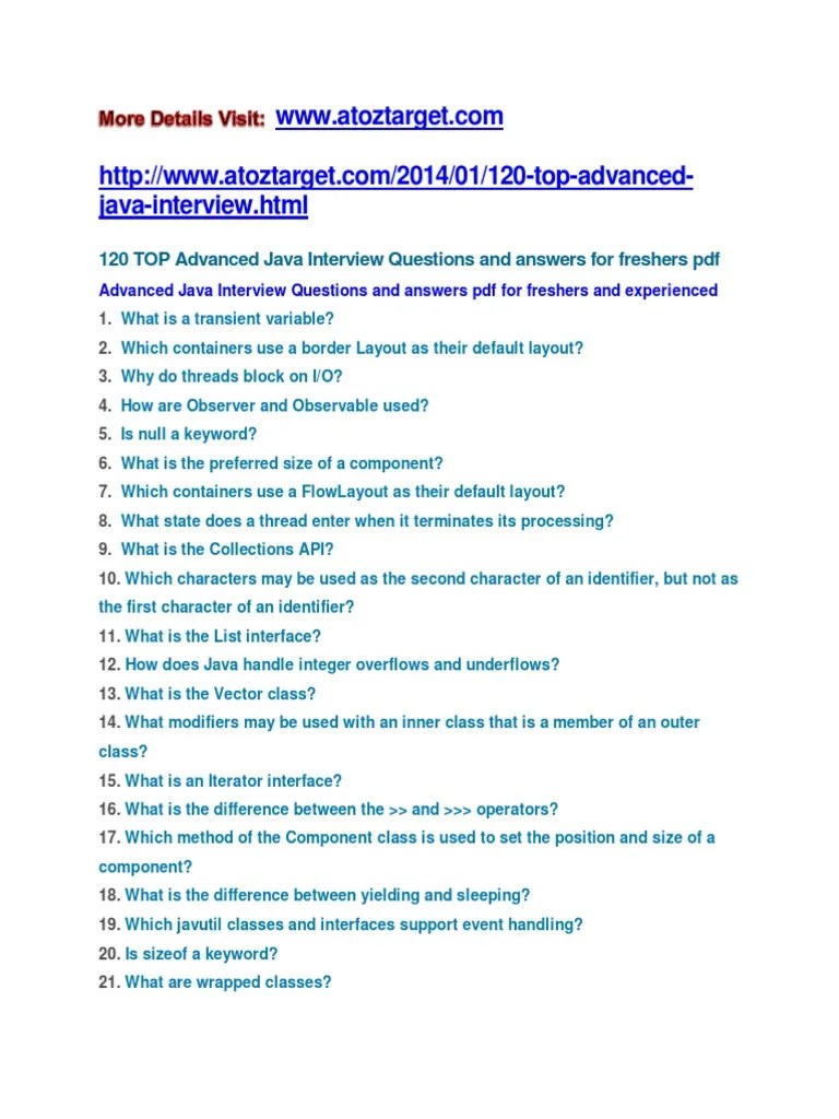 Advanced Java Interview Questions And Answers | PDF | Class (Computer ...