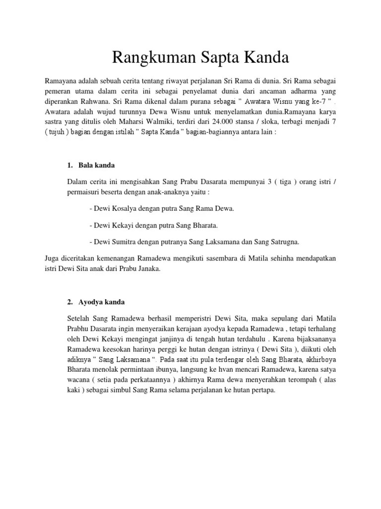 Kisah ramayana diawali dengan adanya seseorang bernama rama, yaitu putra mahkota prabu dasarata di kosala dengan ibukotanya ayodya. Ringkasan Cerita Ramayana Cara Golden