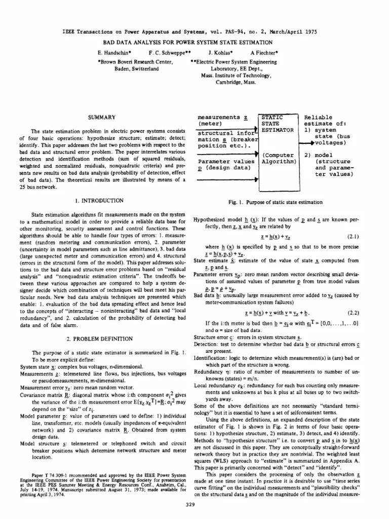 Analysis For Power System State Estimation | PDF | Errors And Residuals ...