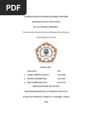 Contoh laporan prakerin pkl akuntansi administrasi perkantoran smk laporan prakerin. Laporan Praktek Kerja Industri Smk Muhammadiyah 3 Tangerang Selatan Bidang Keuangan Akuntansi Pdf