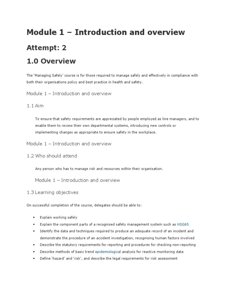 Module 1 (Introduction And Overview Lesson) - IOSH | PDF | Occupational ...