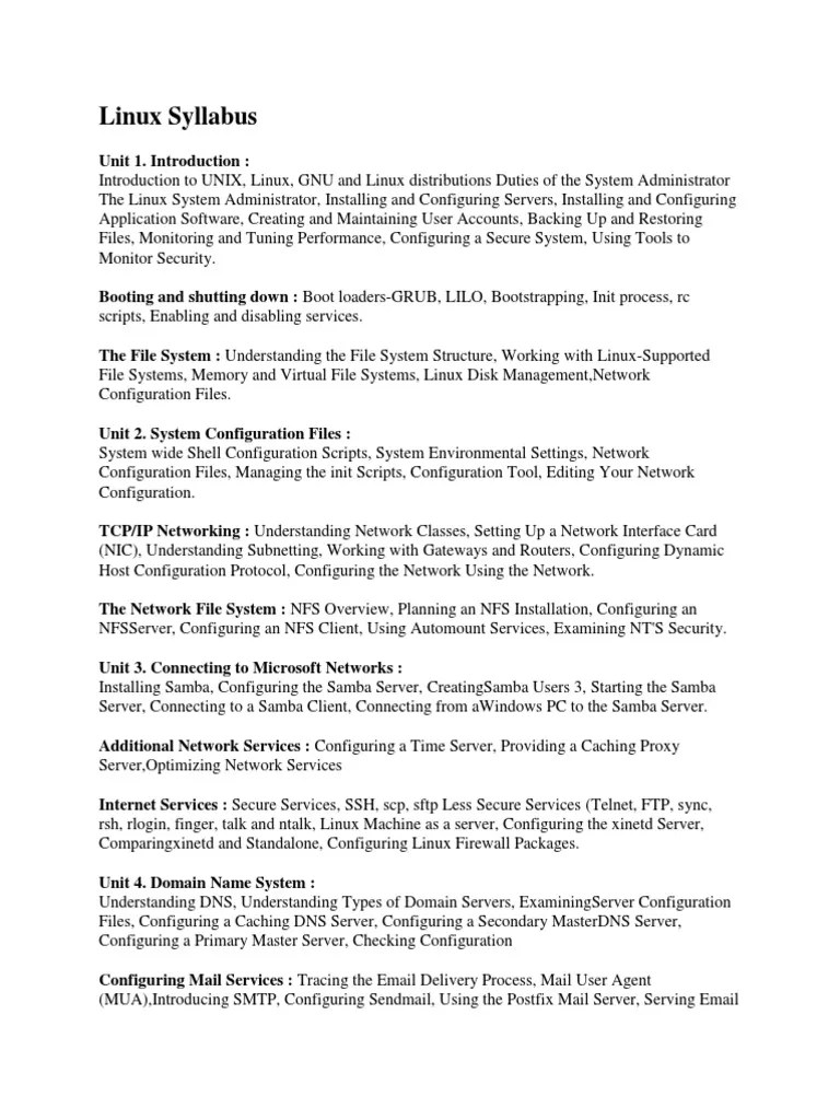 Linux System Administration Syllabus | Download Free PDF | File ...