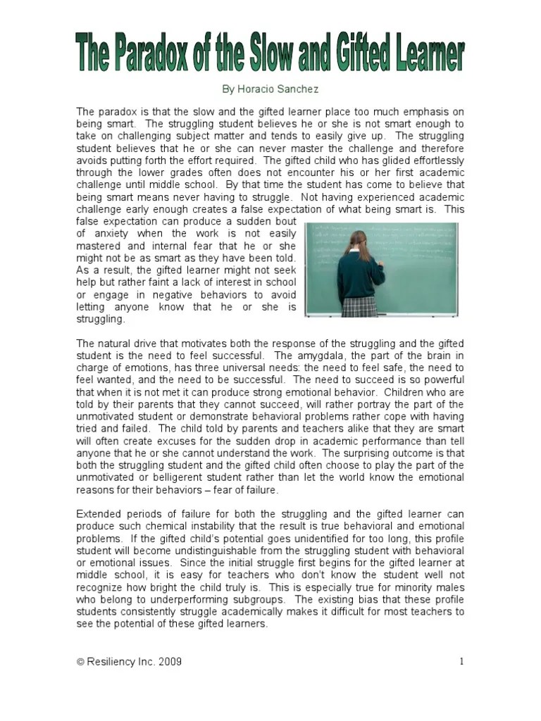 The Paradox Of The Slow And Gifted Learner | PDF | Intellectual ...