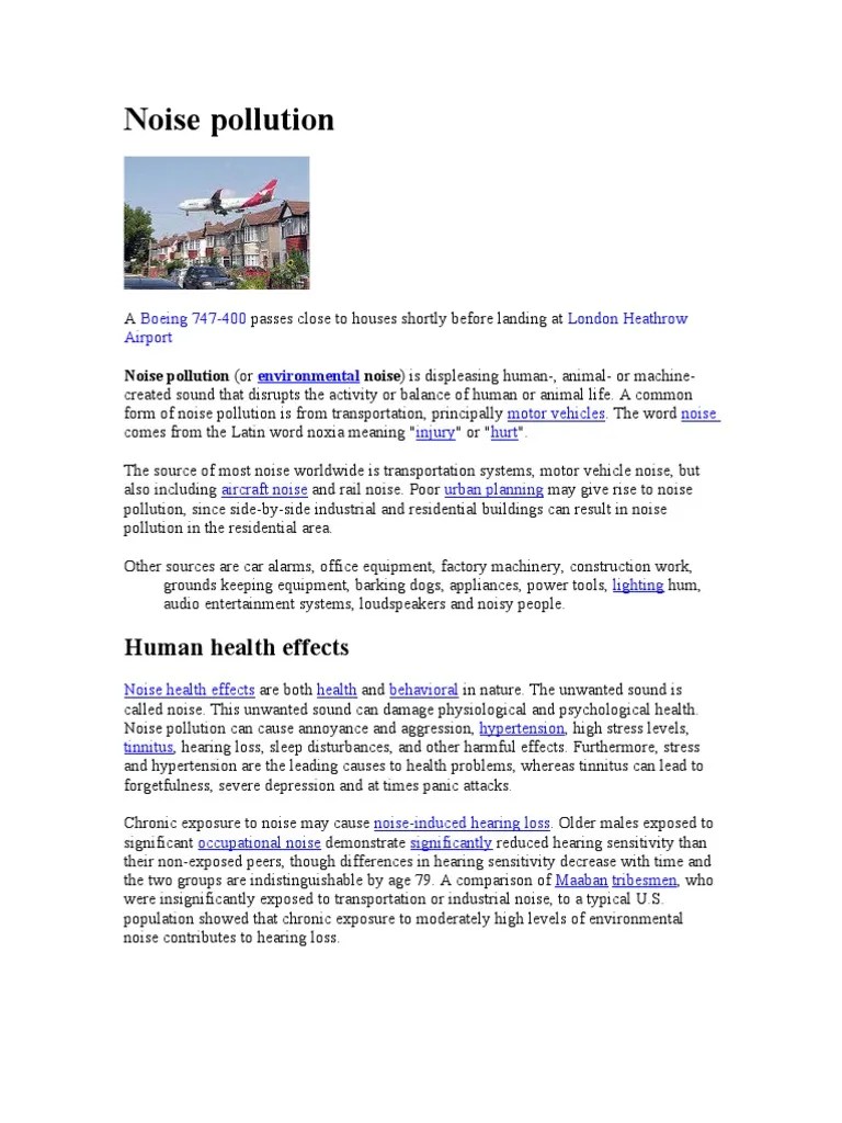 Noise Pollution: Human Health Effects | PDF | Hearing Loss | Hearing
