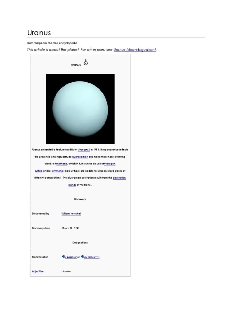 Uranus: This Article Is About The Planet. For Other Uses, See | PDF | Uranus | Natural Satellite