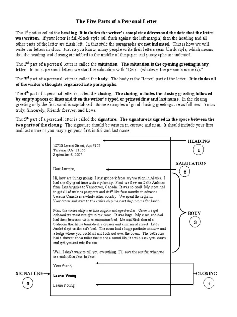 Five Parts Personal Letter | PDF | Paragraph | Letters (Message)