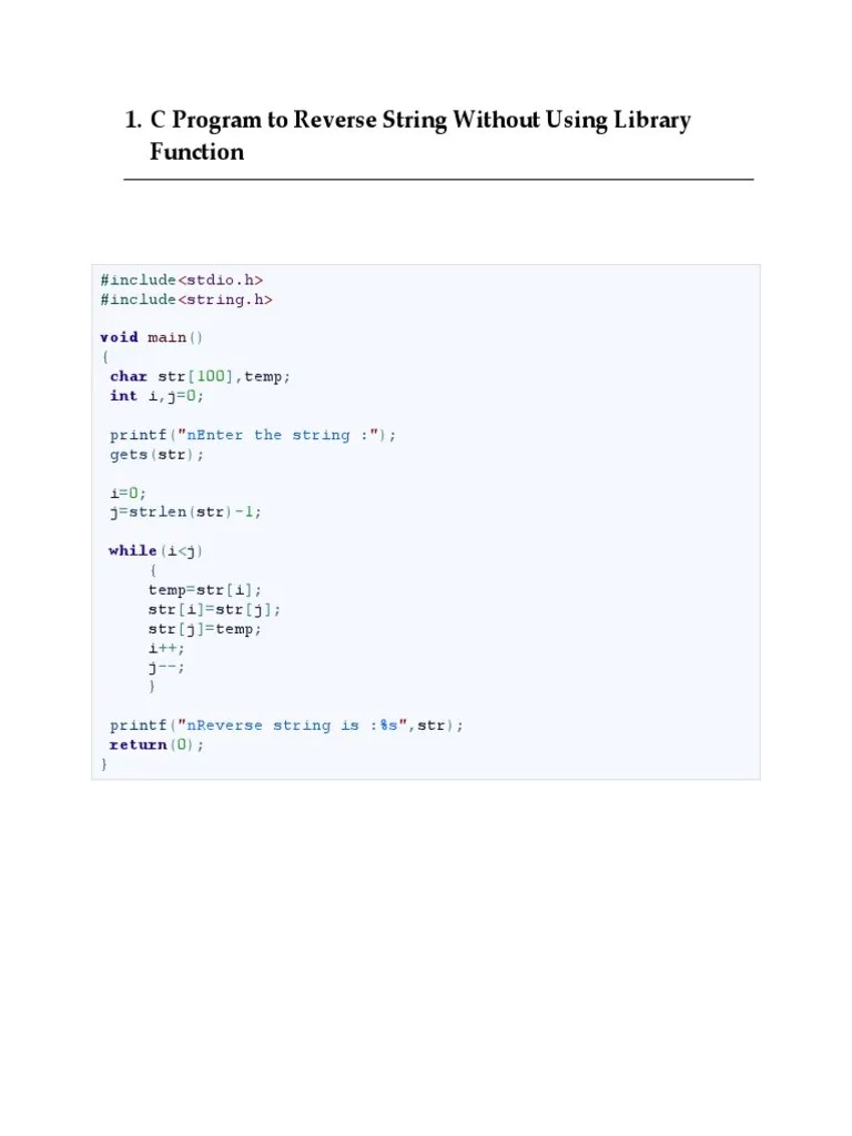 C Program To Reverse String Without Using Library Function | PDF | C ...