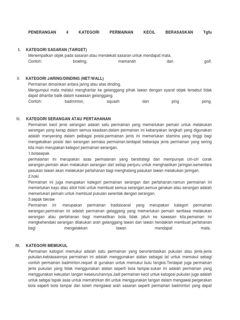 Kepada segala hal yang bersangkutan permainan badminton di seluruh dunia. Penerangan 4 Kategori Permainan Kecil Berasaskan Tgfu Pdf